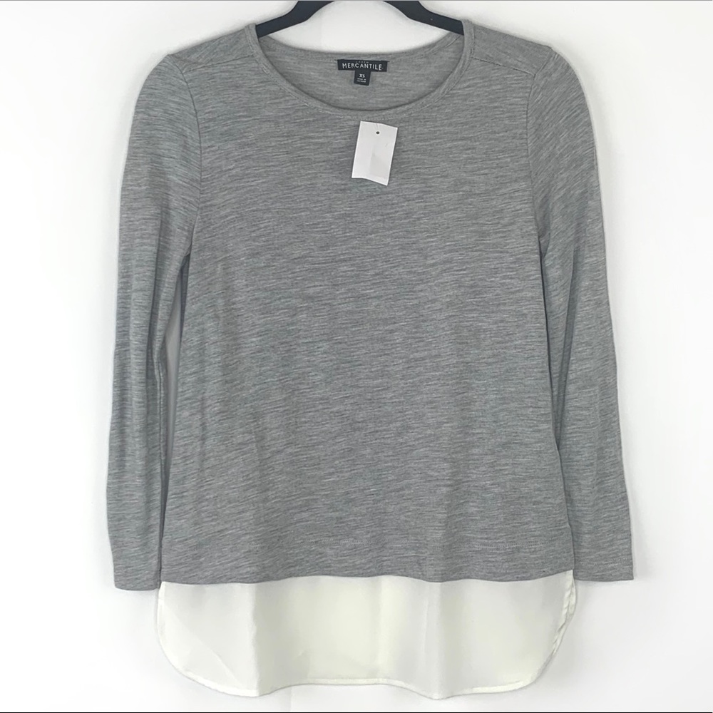 J. Crew Factory Gray/White Faux Hem Top XS - NWT